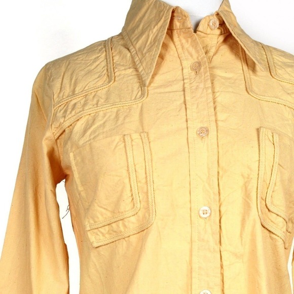 Vintage 1970s Noodle Soup Shirt Blouse Button Down Yellow Fitted Sz S - Hey Viv - Picture 7 of 9
